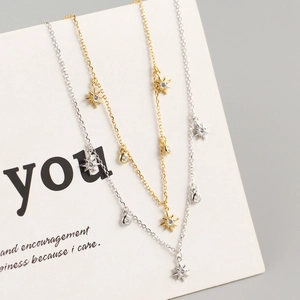 S925 sterling silver geometric star necklaces in gold and silver finish with cubic zirconia