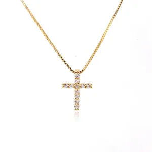 Exquisite 18K gold-plated cross pendant necklace with round cubic zirconia stones