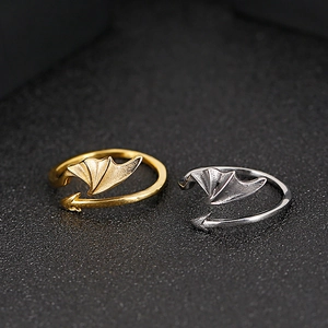 Gothic devil wings and arrow tail stainless steel couple rings in gold and silver finish