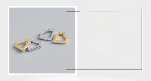 Detail view of S925 sterling silver triangle hoop earrings with dimensions and specs