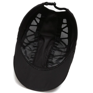 Breathable black quick-dry tennis hat featuring interior mesh structure and adjustable strap