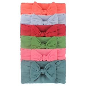 6PCS set of soft nylon baby bow headbands in assorted pastel colors for infants