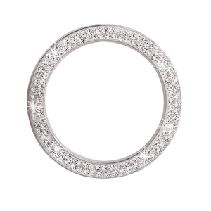 Sparkling crystal car engine start button ring with silver diamond studs on white background
