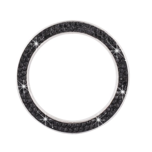 Detail of a sparkling silver ring with black rhinestones for car ignition button cover