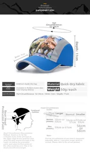 Tableau des tailles casquette enfant séchage rapide motif dinosaure et guide de mesure