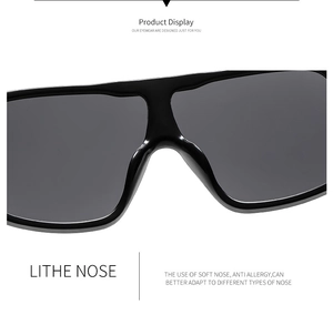 Detail shot of the integrated thickened anti-allergy soft nose pads on black sunglasses