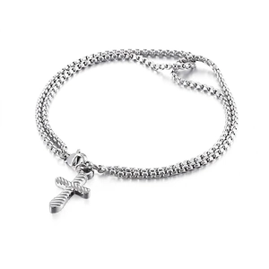 Fashion Stainless Steel Double Layer Box Chain Bracelet With Hamsa Hand Cross Heart Butterfly Charms