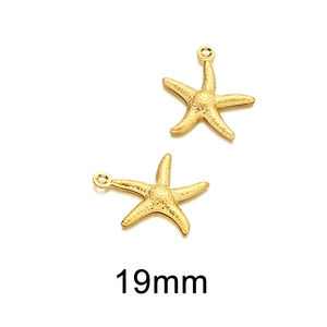 Detailed view of 19mm gold stainless steel starfish charms for jewelry making