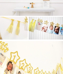 Glitzerndes goldenes Fotobanner-Set mit Sternen für den ersten Geburtstag des Babys