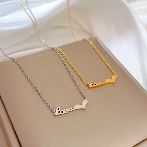 Minimalist titanium steel necklaces with Loveu and heart pendant in gold and silver finish