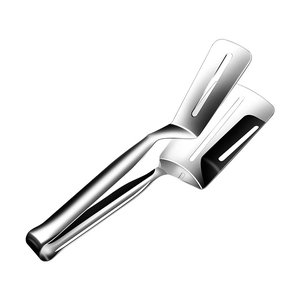 304 stainless steel food tongs with shovel-style head for grilling and frying steaks
