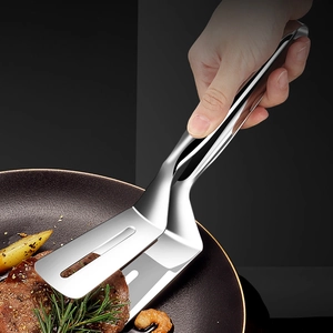 304 Stainless Steel Kitchen Tongs Spatula Slotted Oil Filtering Steak Fried Fish Clip Multi Functional Heat Resistant