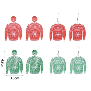 Sparkly sweater-shaped Christmas earrings with snowflake patterns, 4.9cm by 3.5cm size