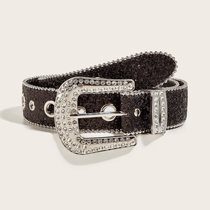 Sparkly rhinestone belt with silver buckle for women Western style fashion accessory