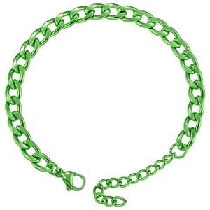 Detail of green curb chain bracelet with lobster clasp and adjustable extension chain