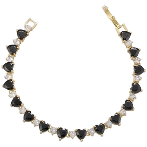 Elegant 18K gold plated heart bracelet with black stones and white zircon crystals