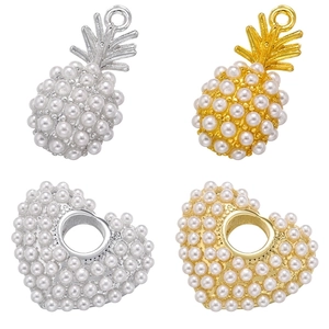 Heart Pineapple Pendants Brass With Faux Artificial Pearl Inlay DIY Jewelry Making Accessories Gold Plated Charms