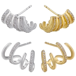 Orecchini A Lobo In Ottone Multistrato Con Micro Pavé Zirconia Arco Geometrico Gioielli Di Moda Minimalista Per Donna
