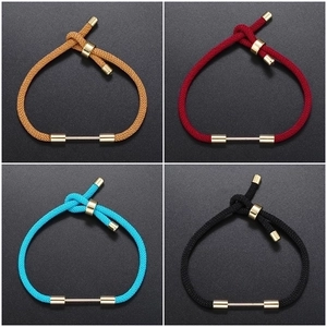 Woven Rope Bracelet With Adjustable Sliding Buckle Brass Gold Plated Horizontal Bar Minimalist Unisex Cord Jewelry