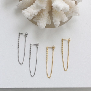 Minimalist long tassel bead chain earrings in gold and silver finish 18K plated stainless steel