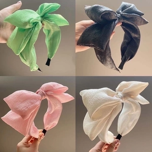 Oversized Bow Headband For Women Seersucker Mesh Wide Brim Hair Hoop Korean Style Sweet Elegant Hair Accessories
