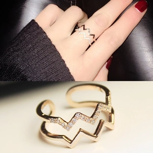 Double-layered wave ring with sparkling crystal pave setting in rose gold finish