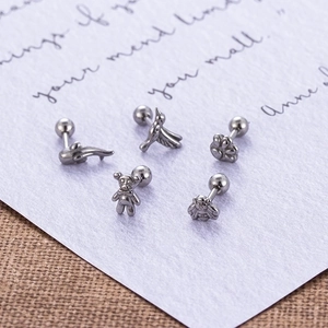 Set of 5 stainless steel animal stud earrings featuring bee bird and whale shapes