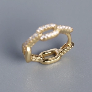 Gold plated S925 sterling silver chain link hoop earrings with crystal pavé setting