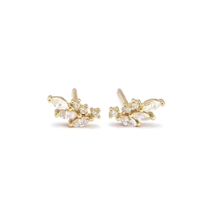 Elegant 925 sterling silver floral stud earrings with sparkling marquise zircons