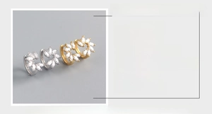 Detailed view of S925 sterling silver hoop earrings with marquise zircon floral pattern