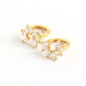 S925 sterling silver hoop earrings with marquise-cut zircon floral design in gold finish