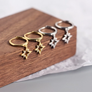 S925 sterling silver geometric star earrings with cubic zirconia in gold and silver