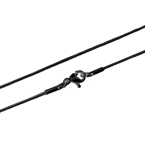 Close-up of a 1.5mm black snake chain necklace with a secure lobster clasp closure