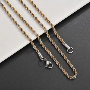 Two-tone stainless steel rope chain necklace with durable lobster clasp closure