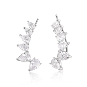 Elegant silver pear-cut zircon climber earrings with gradient waterdrop stones for women