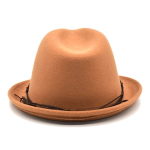 Chapeau fedora classique en laine camel pour hommes et femmes avec cordon tressé marron
