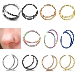 Layered Moon Nose Ring Hoop Stainless Steel Septum Piercing Jewelry For Women Men Polished