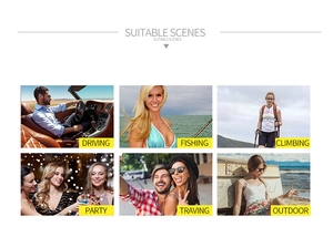 Collage showing oversized sunglasses for driving, fishing, hiking, and outdoor sports