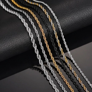Unisex stainless steel twist rope chains in gold, silver, and black finishes