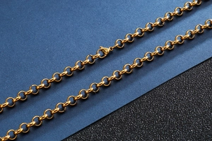 Nahaufnahme der goldenen Edelstahl-O-Kette mit hochwertigem Karabinerverschluss für Damen