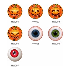 Detailed view of Halloween DIY stickers featuring pumpkin faces and realistic eyeball motifs