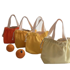 Set of warm gradient canvas drawstring tote bags with durable webbed handles