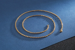Detailed view of golden stainless steel O-link chain necklace with secure lobster clasp
