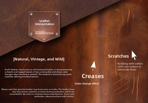 Detailed texture of brown crazy horse leather showing scratch-resistant oily finish