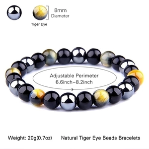 Adjustable 8mm tiger eye and hematite beaded energy bracelet with magnetic stones