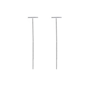 Minimalist silver plated T-bar tassel drop earrings featuring a sleek geometric linear design