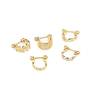 Five gold-toned stainless steel ear studs with marquise zircon leaves and U-shaped designs