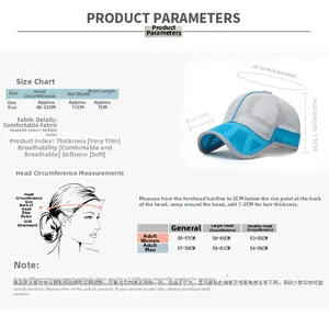 Size guide for kids breathable mesh baseball cap with 48-52cm adjustable head circumference
