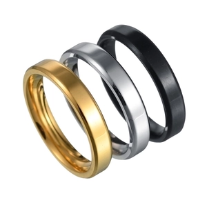 Set of three 4mm classic beveled stainless steel rings in gold, silver and black finish