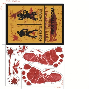 Halloween blood footprint stickers and zombie restroom decals for wall party decoration